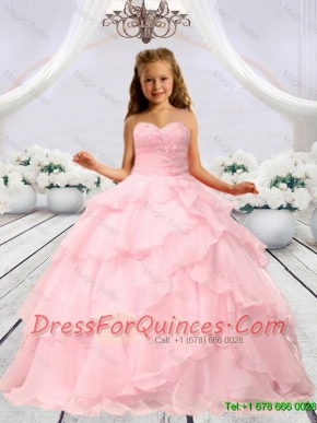 2016 Summer Discount Baby Pink Beaded Decorats Little Girl Pageant Dress with Layers