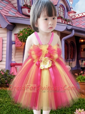 2014 A-Line Straps Hand Made Flowers Tulle Little Girl Dress