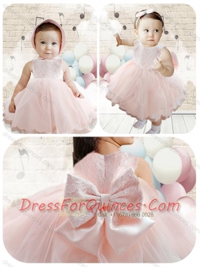 2016 Cute Scoop Baby Pink Toddler Dress with Lace