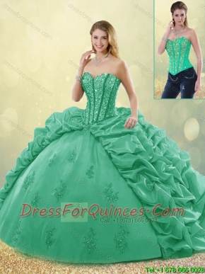 Hot Sale Turquoise Detachable Quinceanera Dresses with Brush Train for 2016