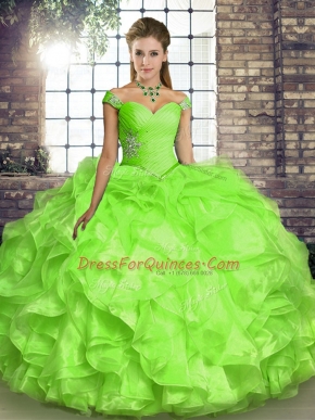 Beauteous Beading and Ruffles Sweet 16 Dress Yellow Green Lace Up Sleeveless Floor Length