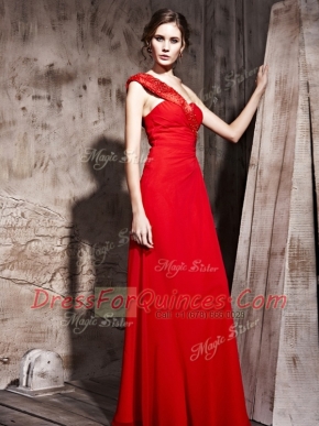 Red Sweetheart Side Zipper Beading Prom Evening Gown Sleeveless