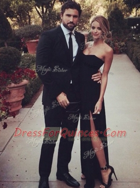 Discount Strapless Sleeveless Zipper Prom Gown Black Chiffon