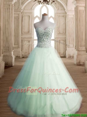 Classical Beaded Bodice Tulle Quinceanera Dress in Apple Green