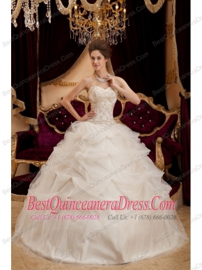 Ivory Ball Gown Sweetheart Floor-length Satin and Organza Embroidery Quinceanera Dress