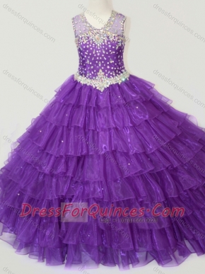 Classical Beaded and Ruffled Layers Mini Quinceanera Dress in Purple