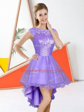 Organza Bateau Sleeveless Backless Beading and Lace Vestidos de Damas in Lavender