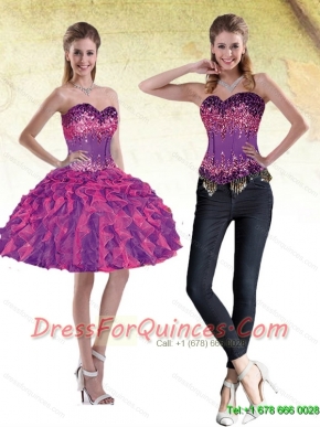 Detachable New Style Sweetheart Multi Color 2015 Prom Dress with Beading and Ruffles