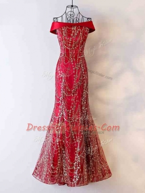 Vintage Wine Red Mermaid Beading Prom Dress Lace Up Chiffon Sleeveless Floor Length