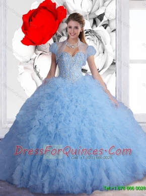 2016 Luxurious Light Blue Sweet 16 Dresses with Beading