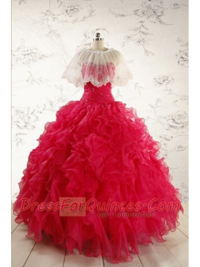 2015 Pretty Beading Red Quinceanera Dresses with Sweetheart