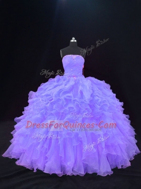 Fantastic Strapless Sleeveless Lace Up 15 Quinceanera Dress Purple Organza