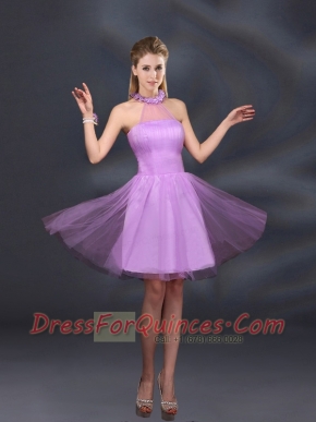 Beautiful Lilac A Line Appliques Dama Dresses with Halter