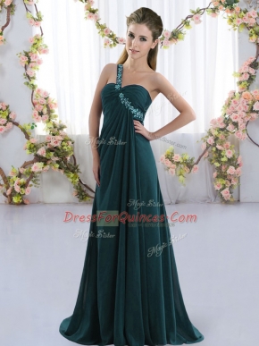 Peacock Green Sleeveless Beading Lace Up Vestidos de Damas