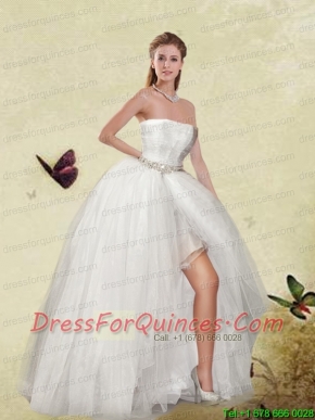 White High-low Strapless Prom Dress with Beading