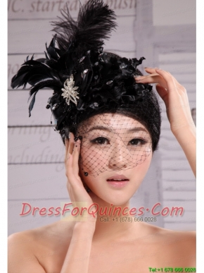 Black Best Sale Hat Flower Wedding Headpieces With Feather Beading