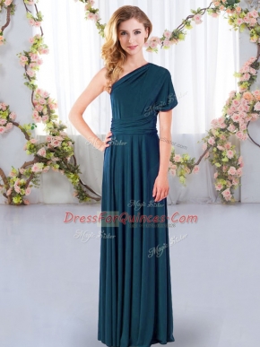 Popular Floor Length Empire Sleeveless Teal Damas Dress Criss Cross