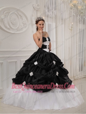 Black and White Ball Gown Sweetheart Floor-length Taffeta and Organza Beading Quinceanera Dress