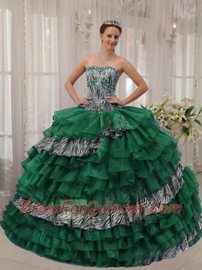 Green Ball Gown Sweetheart Floor-length Zebra and Organza Quinceanera Dress  with Beading