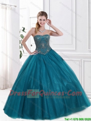 Latest 2015 Strapless Beaded Quinceanera Gowns in Tulle