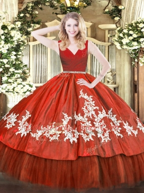 Spectacular Sleeveless Beading and Appliques Zipper Quince Ball Gowns