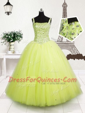 Noble Yellow Green Sleeveless Beading and Sequins Floor Length Flower Girl Dresses
