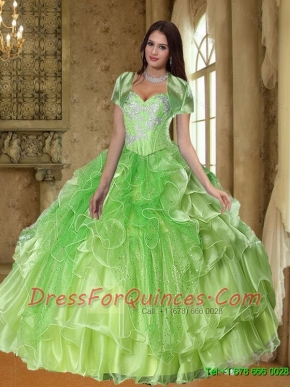 Classical Lime Green Sweet 15 Dresses with Beading and Ruffles
