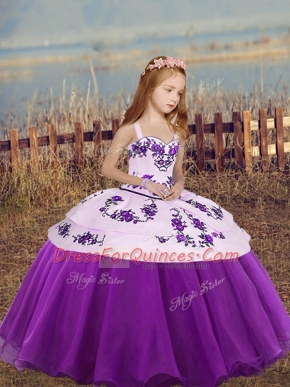 Eggplant Purple Child Pageant Dress Party and Wedding Party with Embroidery Straps Sleeveless Lace Up