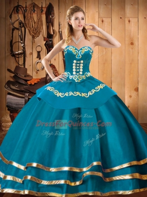 Ball Gowns Quinceanera Gown Teal Sweetheart Organza Sleeveless Floor Length Lace Up