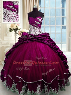 Sleeveless Brush Train Lace Up Beading and Appliques and Pick Ups Quinceanera Gowns