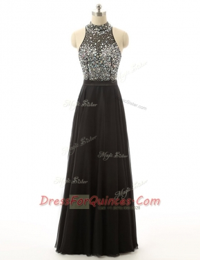 Black High-neck Backless Beading Sleeveless
