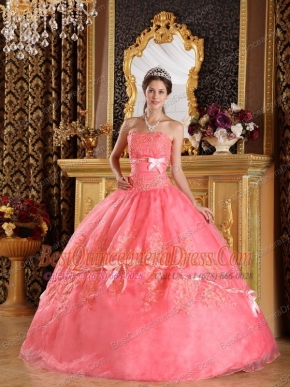 Watermelon Ball Gown Strapless Appliques Organza Quinceanera Dress