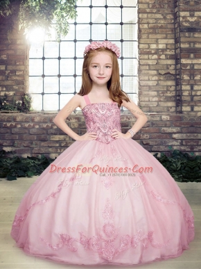 Floor Length Lilac Pageant Dress Womens Tulle Sleeveless Beading