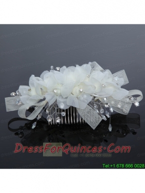 2014 Simple White Tulle Imitation Pearls Hair Combs