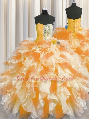 Superior Sweetheart Sleeveless Organza Quinceanera Dress Beading and Ruffles Lace Up
