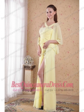 Light Yellow Empire Asymmetrical Floor-length Chiffon Beading and Rhinestones Prom / Evening Dress