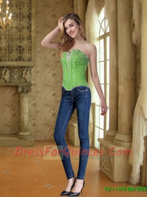2015 Trendy Beading Strapless Corset in Lime Green