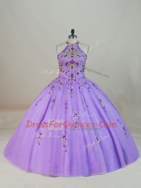 Flirting Tulle Sleeveless Sweet 16 Dresses Brush Train and Beading and Embroidery