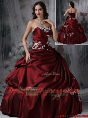 New Styles Strapless Burgundy Quinceanera Gowns with Appliques