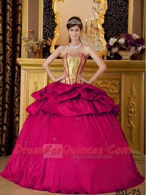 Perfect Ball Gown Coral Red Floor-length Strapless Appliques Taffeta Discount Quinceanera Dresses