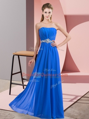 Blue Strapless Neckline Beading Evening Dress Sleeveless Lace Up