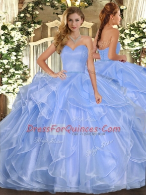 Lavender Sleeveless Floor Length Ruffles Lace Up Ball Gown Prom Dress