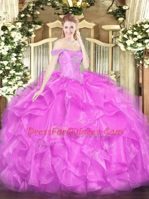Floor Length Lilac 15 Quinceanera Dress Off The Shoulder Sleeveless Lace Up
