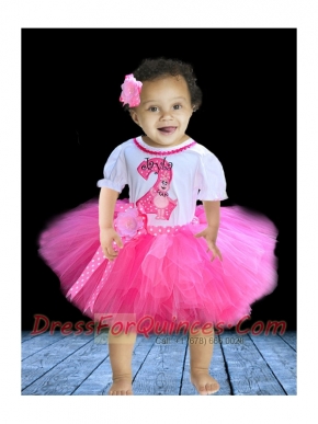 Cute Hand Made Flowers Knee-length Little Girl Dress in Rose Pink