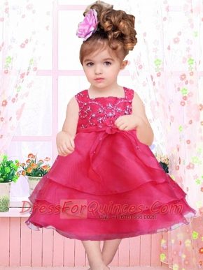 Red Ruffled Layers and Bowknot A-Line Square Tea-length Little Girl Dress for 2014