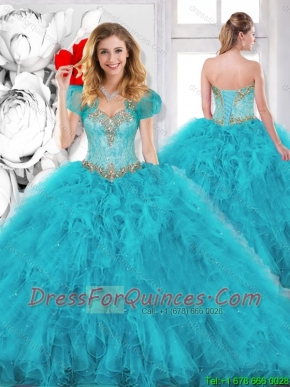 Modest Beading Sweetheart Quinceanera Dresses in Aqua Blue