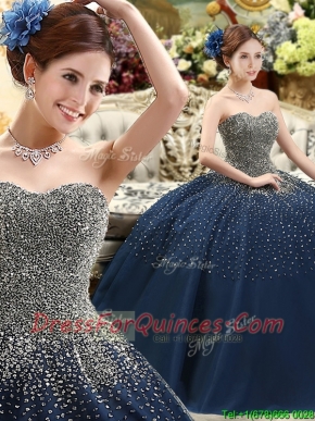 Classical Beaded Bodice Sweet 16 Dress in Navy Blue