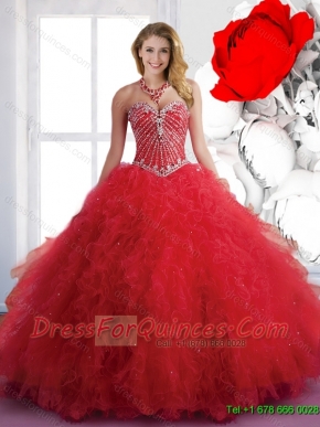 New Style 2015 Winter Quinceanera Dresses with Beading and Ruffles in Red