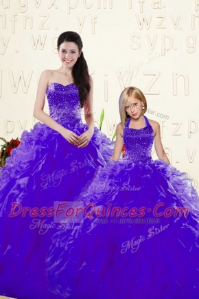 Sophisticated Purple Lace Up Sweet 16 Dress Beading and Ruffles Sleeveless Floor Length