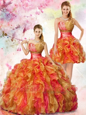 2015 Fashionable Pink and Gold Quinceanera Dress with  Beading and Ruffles